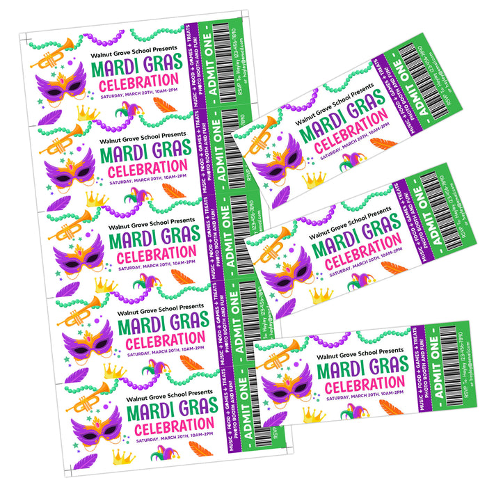 DIY Mardi Gras Party Ticket and Flyer Invite Bundle Template | Masquerade Theme Party