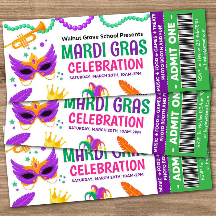 DIY Mardi Gras Party Ticket Template | Masquerade Theme Party Template