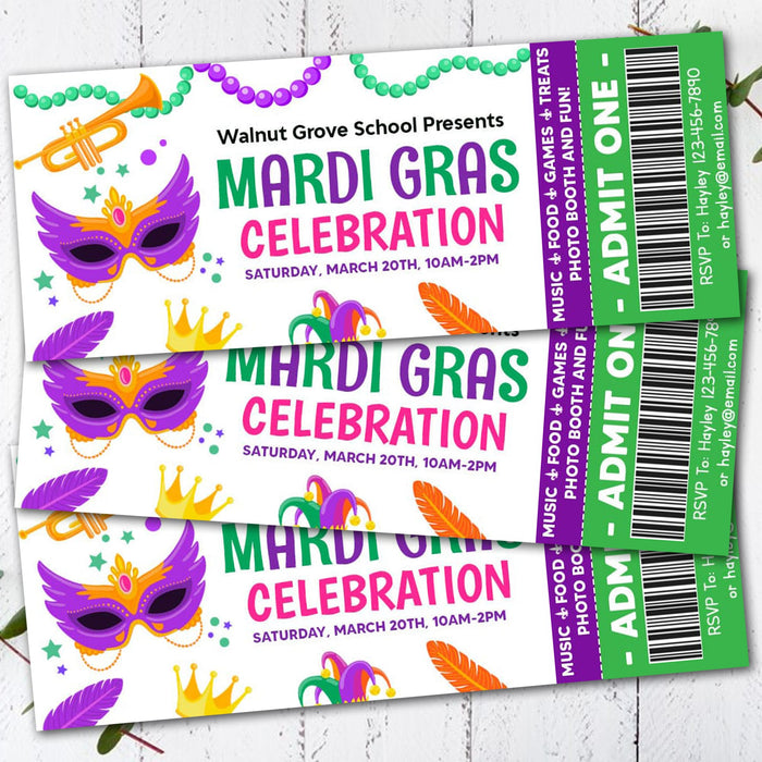 DIY Mardi Gras Party Ticket Template | Masquerade Theme Party Template