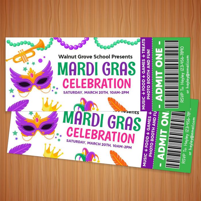 DIY Mardi Gras Party Ticket Template | Masquerade Theme Party Template