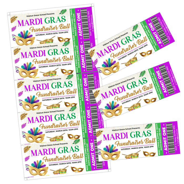 Customizable Masquerade Theme Party Ticket Template | Mardi Gras Party Template