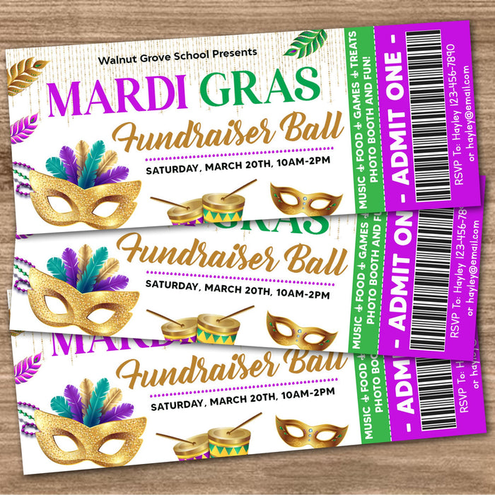 Customizable Masquerade Theme Party Ticket and Flyer Bundle Template | Mardi Gras Party