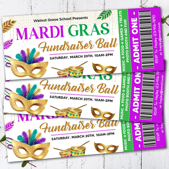 Customizable Masquerade Theme Party Ticket Template | Mardi Gras Party Template