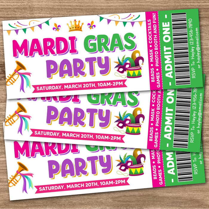 Customizable Mardi Gras Party Ticket Template | Masquerade Theme Party Template