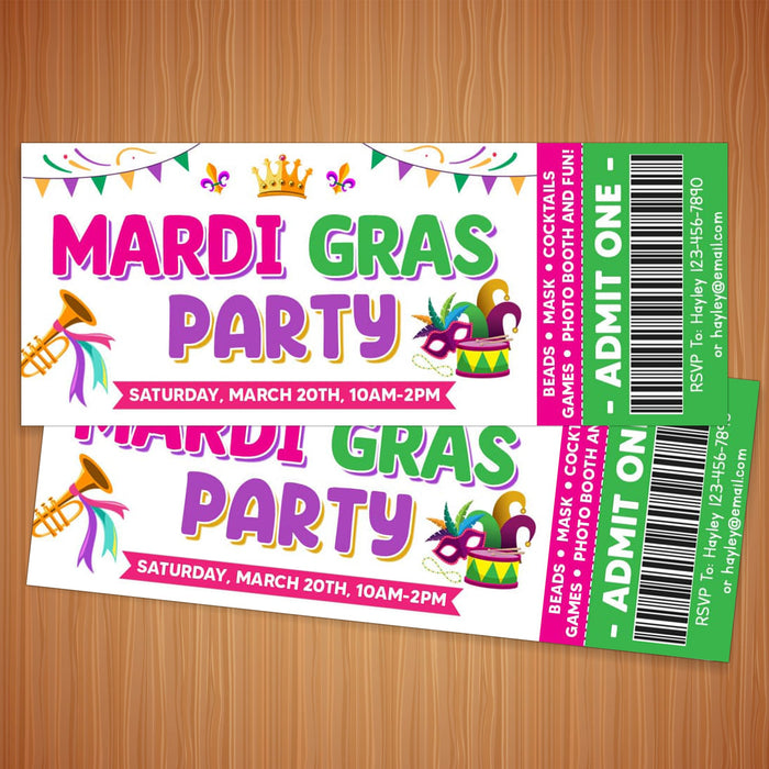 Customizable Mardi Gras Party Ticket and Flyer Invite Bundle | Masquerade Theme Party Template