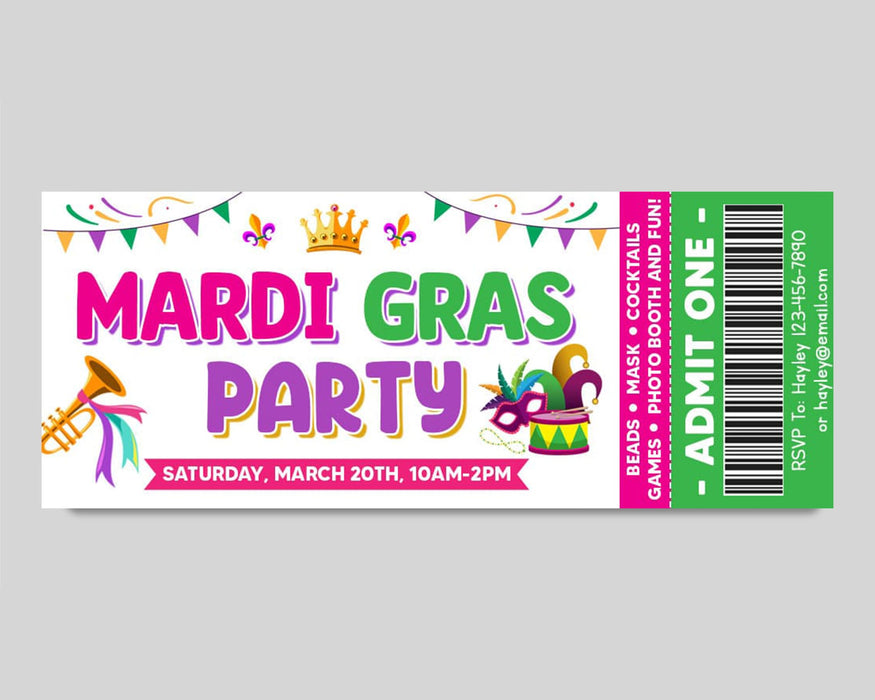 Customizable Mardi Gras Party Ticket and Flyer Invite Bundle | Masquerade Theme Party Template