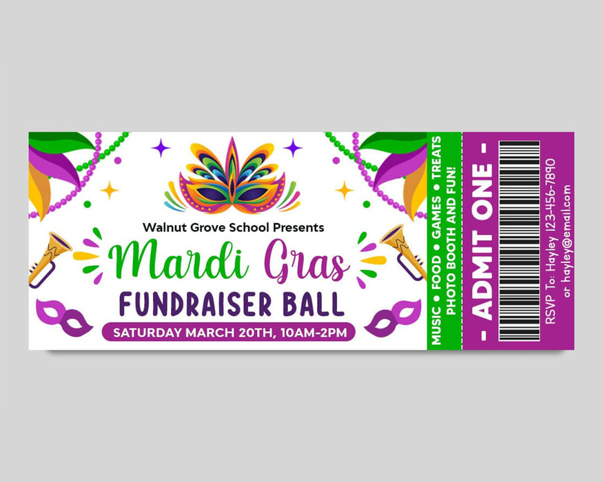 DIY Masquerade Theme Party Ticket Template | Mardi Gras Party Template