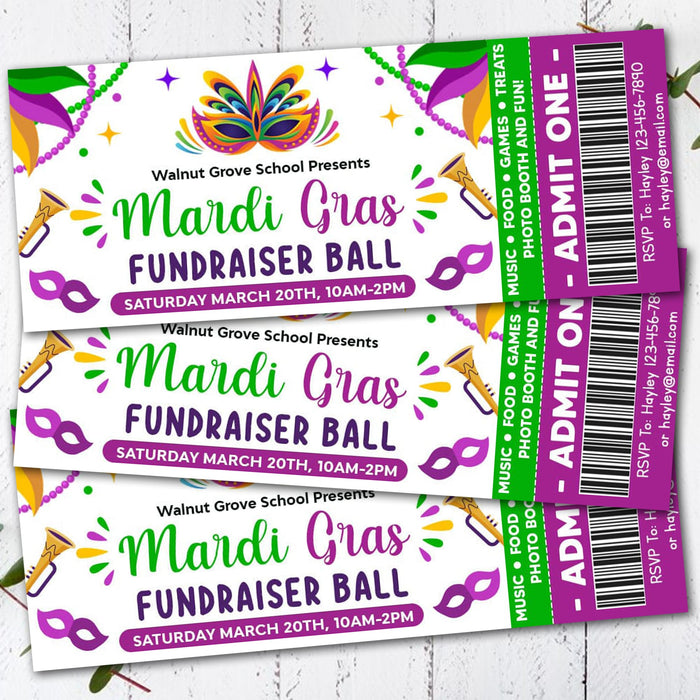 DIY Masquerade Theme Party Ticket Template | Mardi Gras Party Template