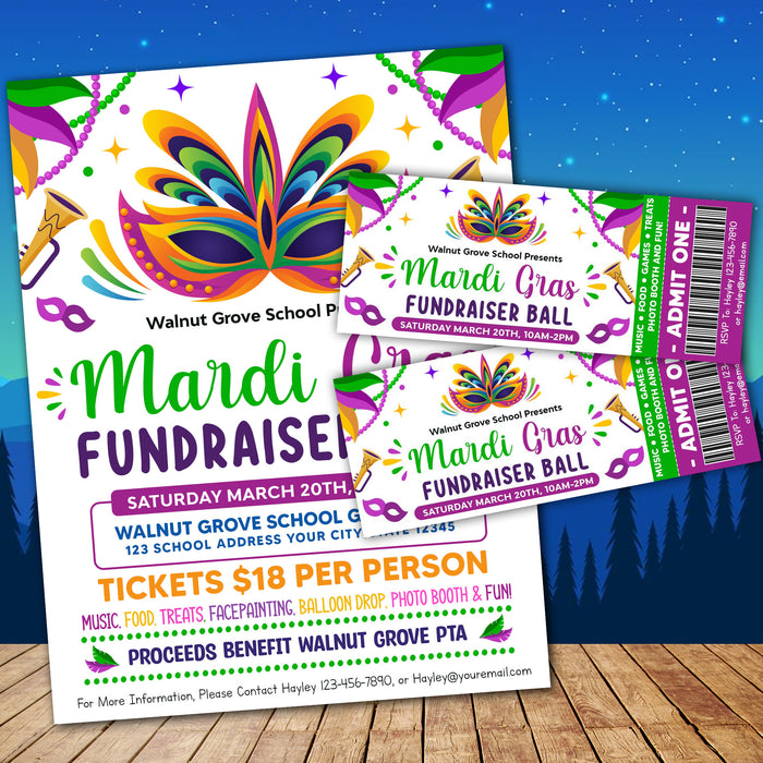 DIY Masquerade Theme Party Ticket and Flyer Bundle | Mardi Gras Party Template