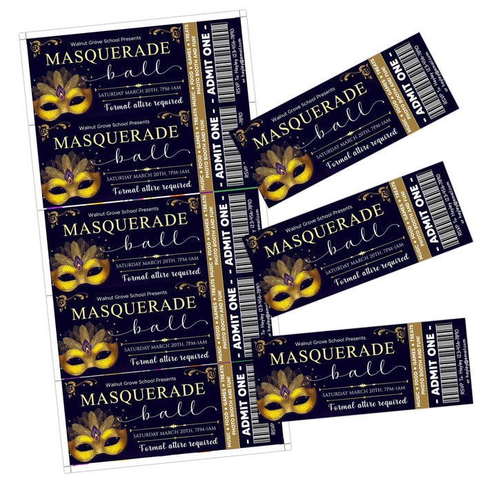 Customizable Masquerade Theme Ball Invitation Flyer and Ticket Bundle | Junior Senior Prom Template