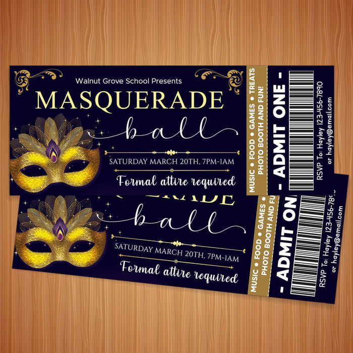 Customizable Masquerade Theme Ball Invitation Flyer and Ticket Bundle | Junior Senior Prom Template