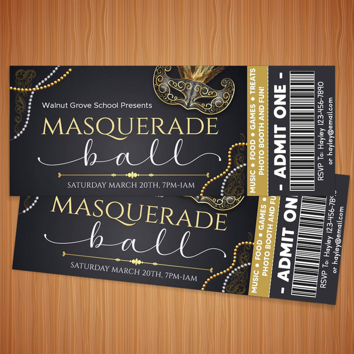 DIY Masquerade Theme Ball Invitation Flyer and Ticket Bundle Template | Junior Senior Prom