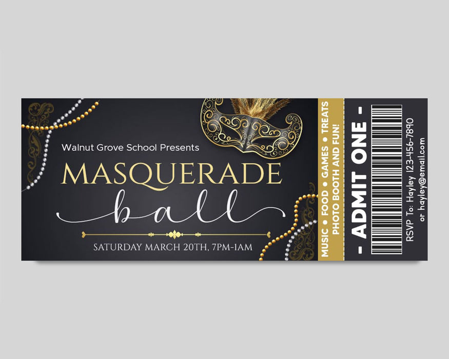 DIY Masquerade Theme Ball Invitation Flyer and Ticket Bundle Template | Junior Senior Prom