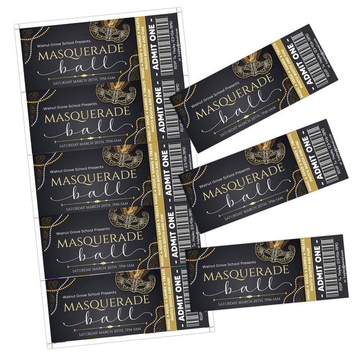 DIY Masquerade Theme Ball Invitation Flyer and Ticket Bundle Template | Junior Senior Prom