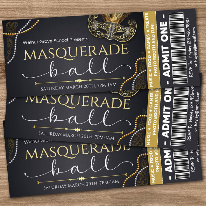 DIY Masquerade Theme Ball Invitation Flyer and Ticket Bundle Template | Junior Senior Prom