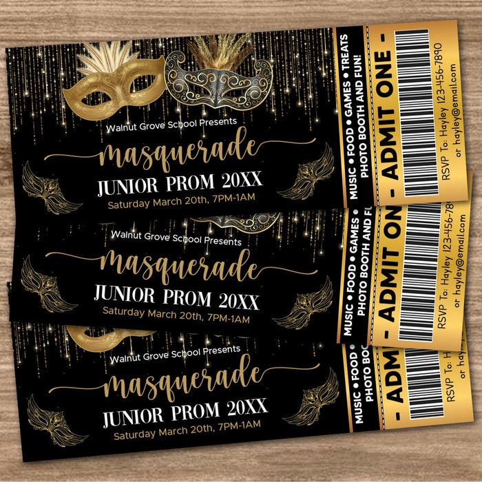 DIY Masquerade Theme Junior Senior Prom Ticket and Flyer Bundle | Masquerade Ball Event Template