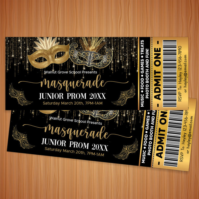 DIY Masquerade Theme Junior Senior Prom Ticket and Flyer Bundle | Masquerade Ball Event Template