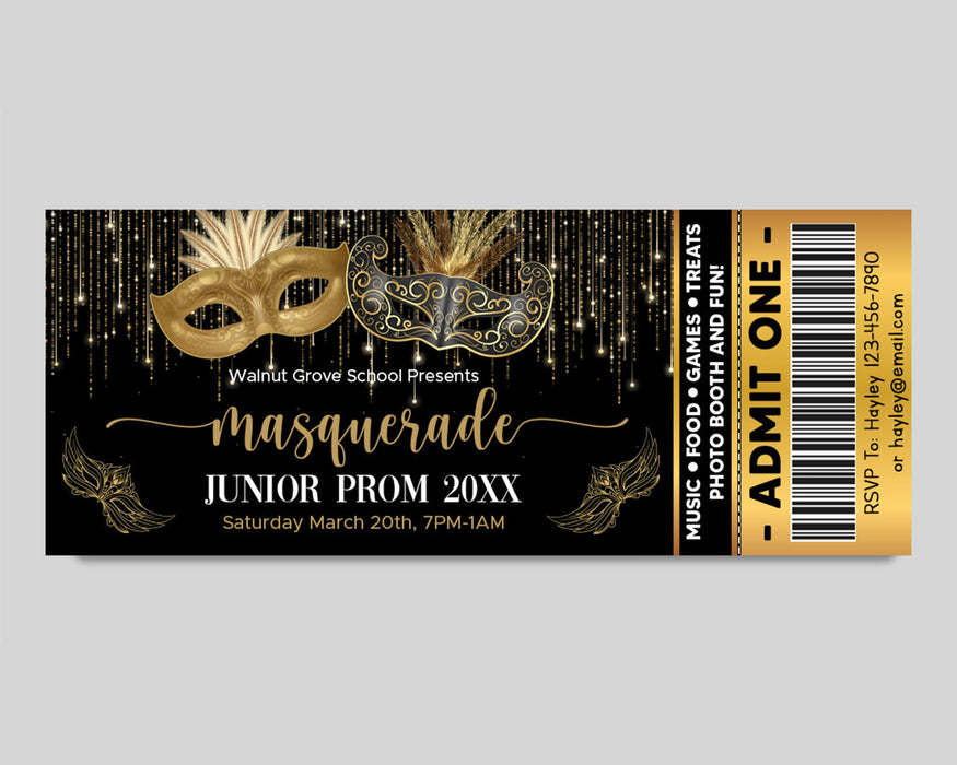 DIY Masquerade Theme Junior Senior Prom Ticket and Flyer Bundle | Masquerade Ball Event Template