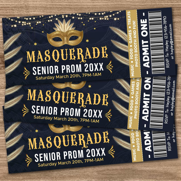 Customizable Masquerade Theme Junior Senior Prom Ticket and Flyer | Masquerade Ball Event Bundle Template