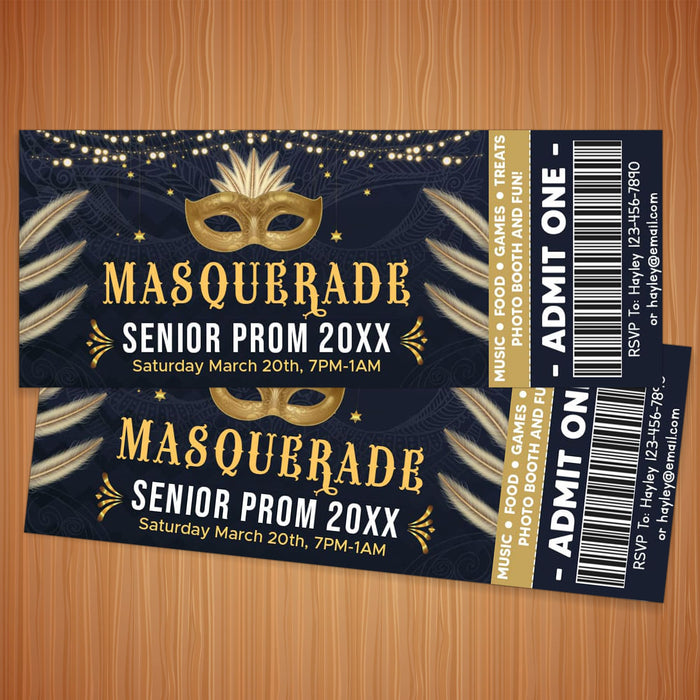 Customizable Masquerade Theme Junior Senior Prom Ticket and Flyer | Masquerade Ball Event Bundle Template