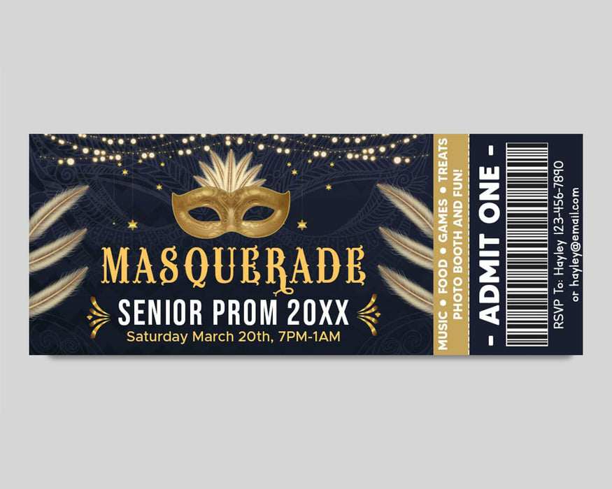 Customizable Masquerade Theme Junior Senior Prom Ticket and Flyer | Masquerade Ball Event Bundle Template