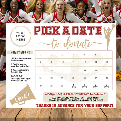 Minimalist Cheerleader Donation Calendar in Pastel Colors