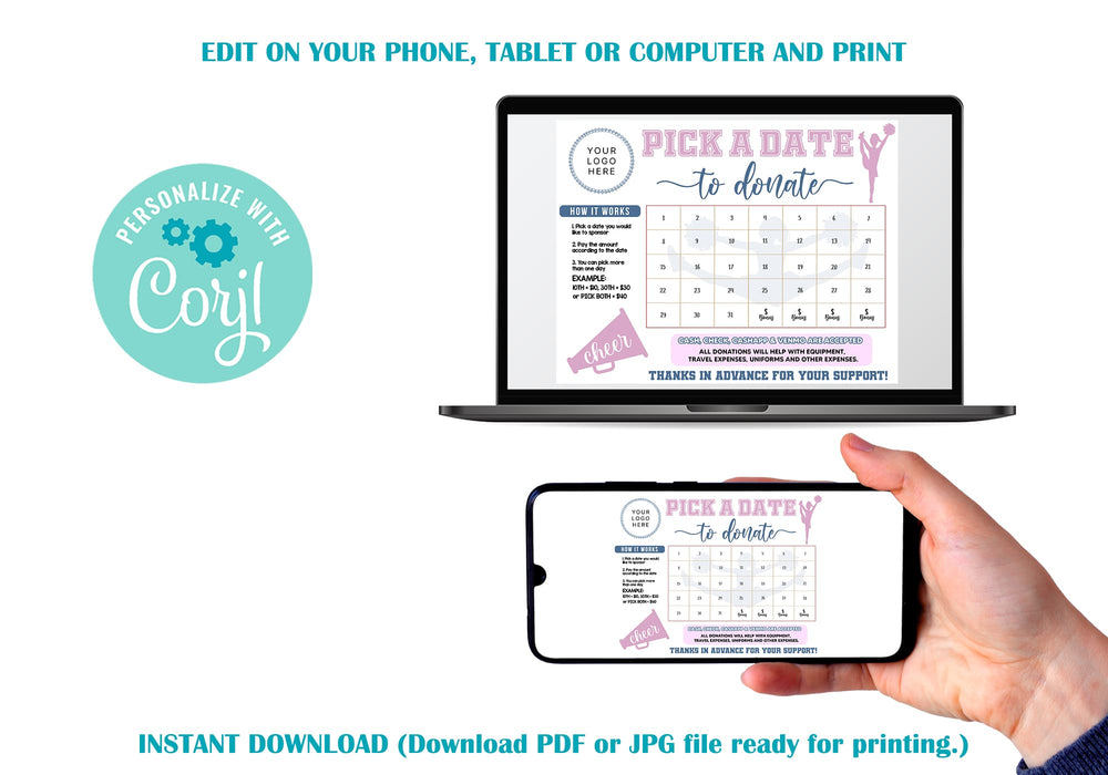 Pastel Cheerleader Minimalist Donation Calendar