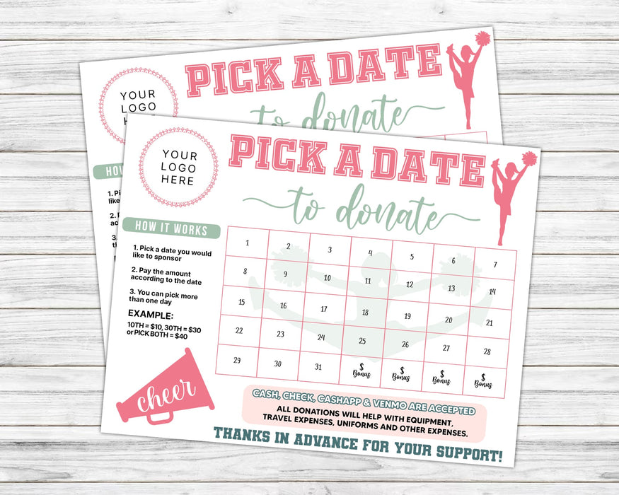 Soft Pastel Minimalist Cheerleader Donation Calendar Printable