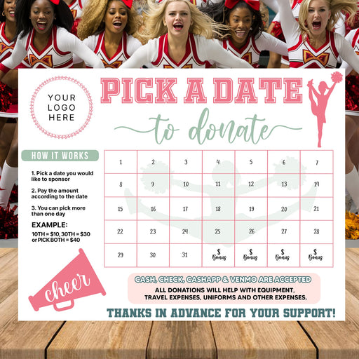 Soft Pastel Minimalist Cheerleader Donation Calendar Printable