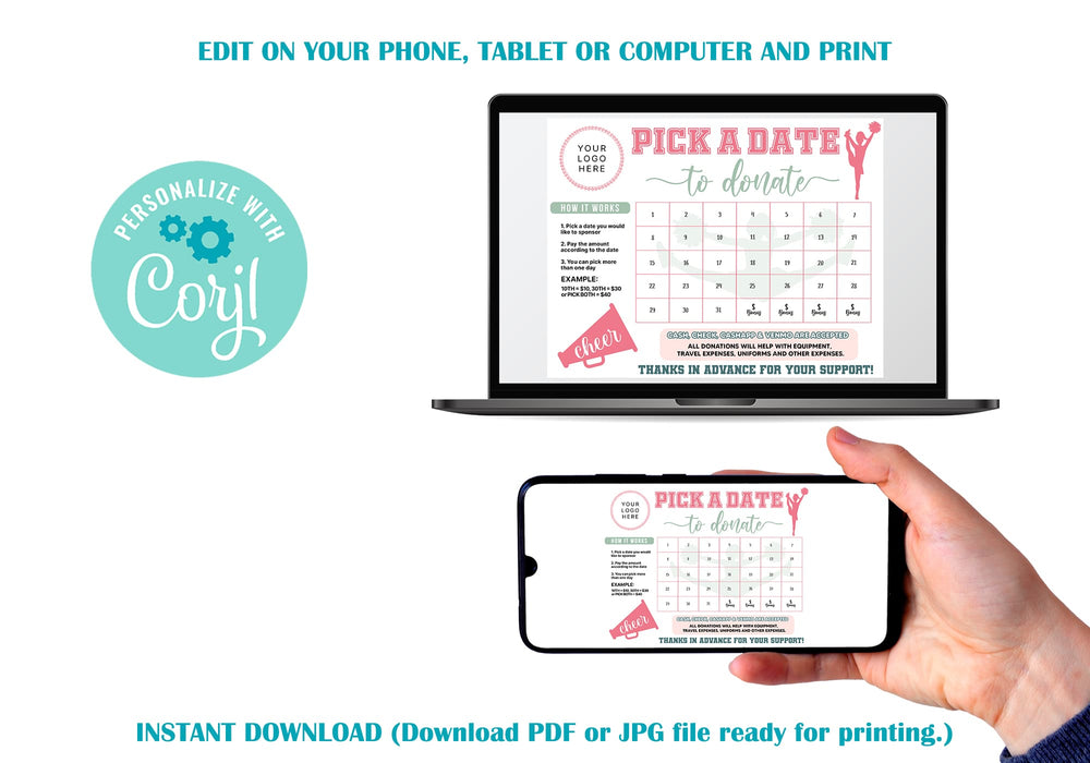 Soft Pastel Minimalist Cheerleader Donation Calendar Printable