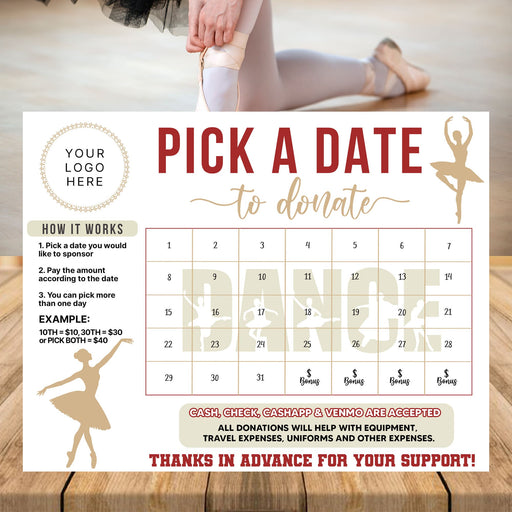 Minimalist Dance Donation Calendar in Pastel Colors