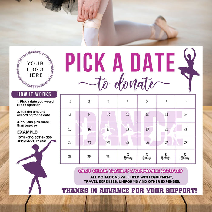 Soft Pastel Minimalist Dance Donation Calendar Printable