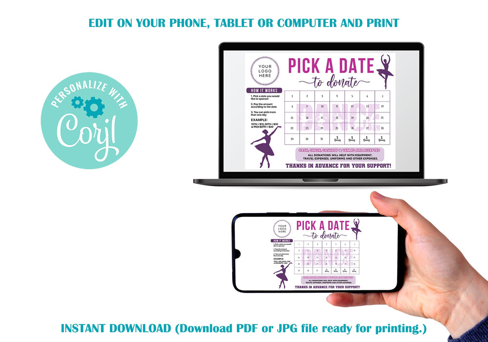 Soft Pastel Minimalist Dance Donation Calendar Printable