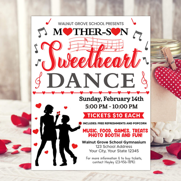 DIY Mother Son School Sweetheart Dance Ticket  and Flyer Template | School Valentine's Dance Bundle