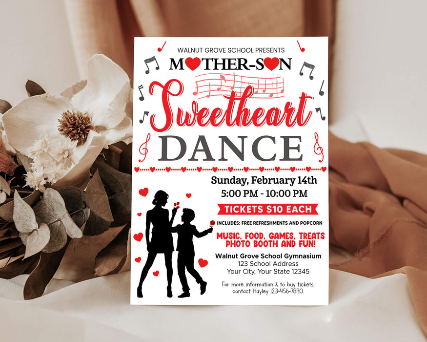 DIY Mother Son School Sweetheart Dance Ticket  and Flyer Template | School Valentine's Dance Bundle