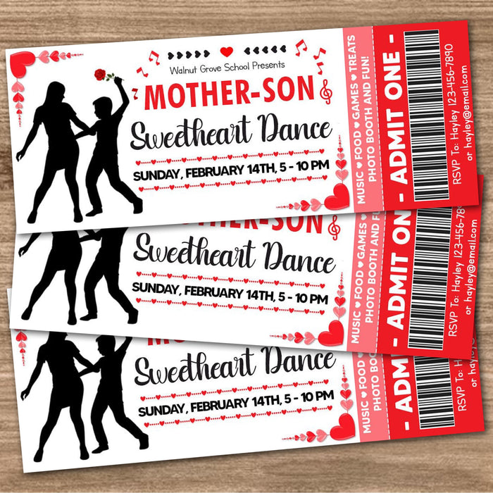 Customizable Mother Son School Sweetheart Dance Ticket  and Flyer Bundle | School Valentine's Dance Template