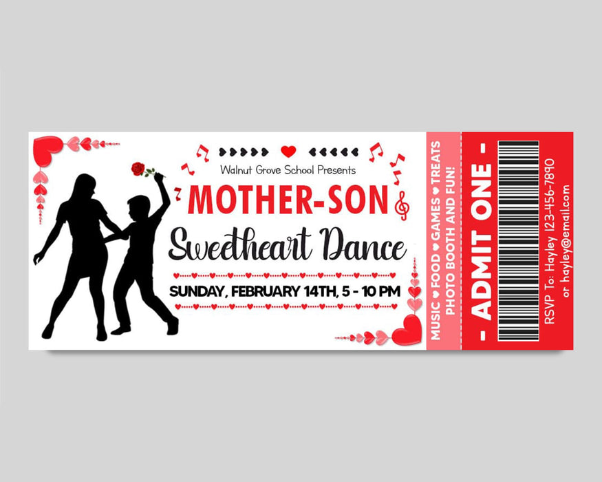 Customizable Mother Son School Sweetheart Dance Ticket  and Flyer Bundle | School Valentine's Dance Template