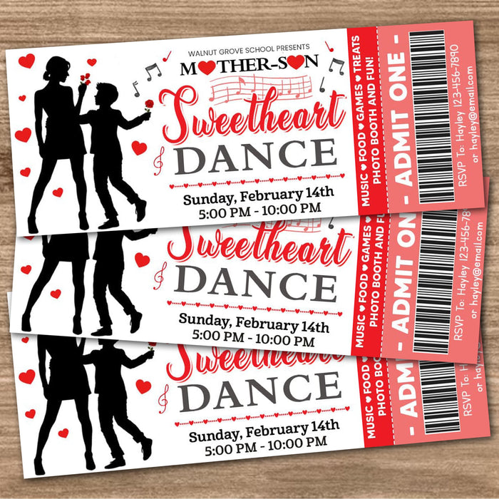 DIY Mother Son School Sweetheart Dance Ticket  and Flyer Template | School Valentine's Dance Bundle