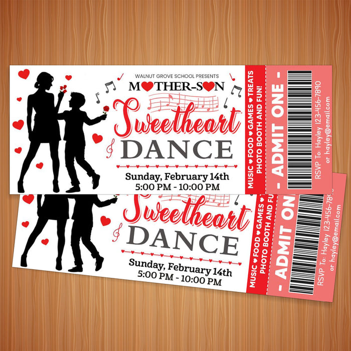 DIY Mother Son School Sweetheart Dance Ticket  and Flyer Template | School Valentine's Dance Bundle