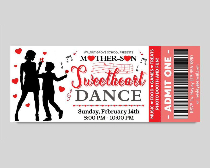 DIY Mother Son School Sweetheart Dance Ticket  and Flyer Template | School Valentine's Dance Bundle