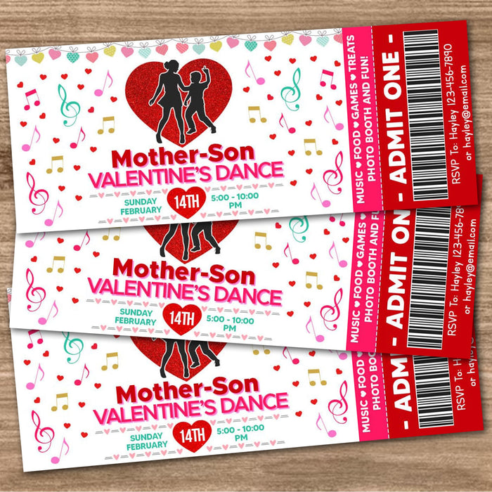 DIY Mother Son Valentine's Day Dance Ticket and Flyer Bundle | School Heart Day Dance Template