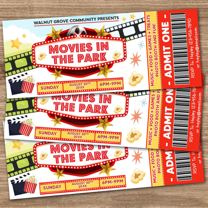 Customizable Movies In The Park Ticket and Flyer Bundle | Outdoor Benefit Fundraiser Event Template