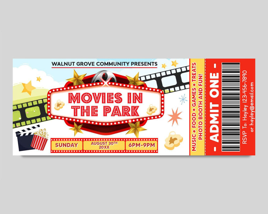 Customizable Movies In The Park Ticket and Flyer Bundle | Outdoor Benefit Fundraiser Event Template