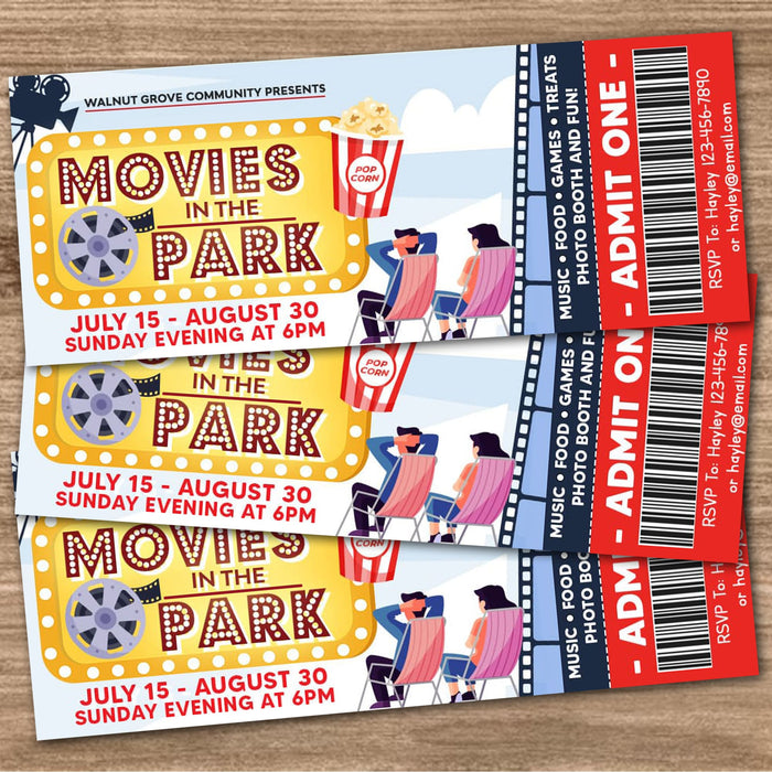 DIY Movies In The Park Ticket and Flyer Bundle Template | Outdoor Benefit Fundraiser Event