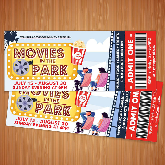 DIY Movies In The Park Ticket and Flyer Bundle Template | Outdoor Benefit Fundraiser Event