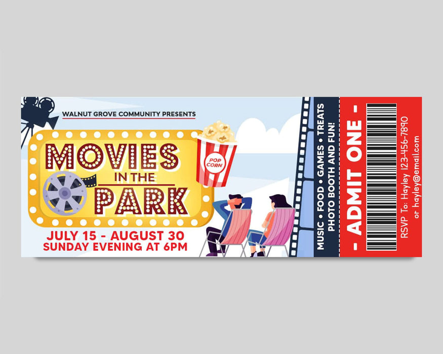 DIY Movies In The Park Ticket and Flyer Bundle Template | Outdoor Benefit Fundraiser Event