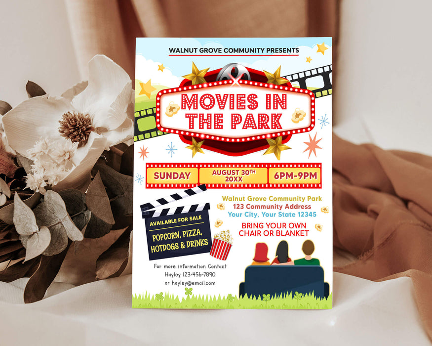 DIY Movies In The Park Fundraiser Flyer | Community Fundraising Event Flyer Template