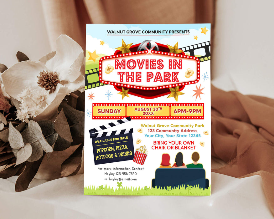 Customizable Movies In The Park Ticket and Flyer Bundle | Outdoor Benefit Fundraiser Event Template