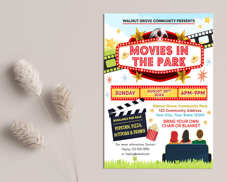 DIY Movies In The Park Fundraiser Flyer | Community Fundraising Event Flyer Template