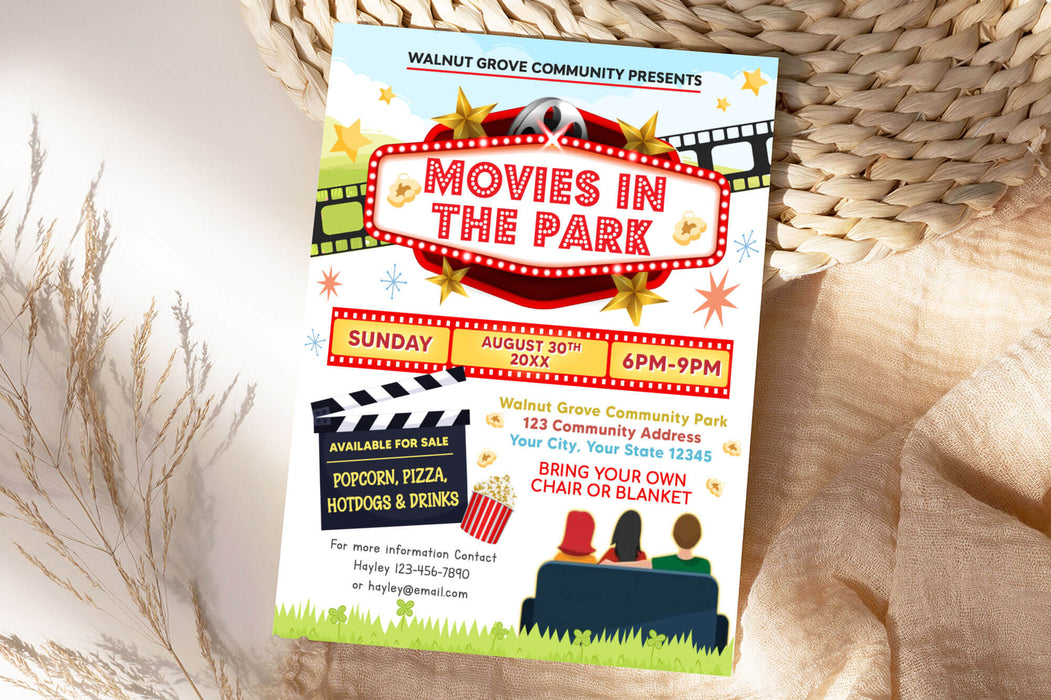 Customizable Movies In The Park Ticket and Flyer Bundle | Outdoor Benefit Fundraiser Event Template